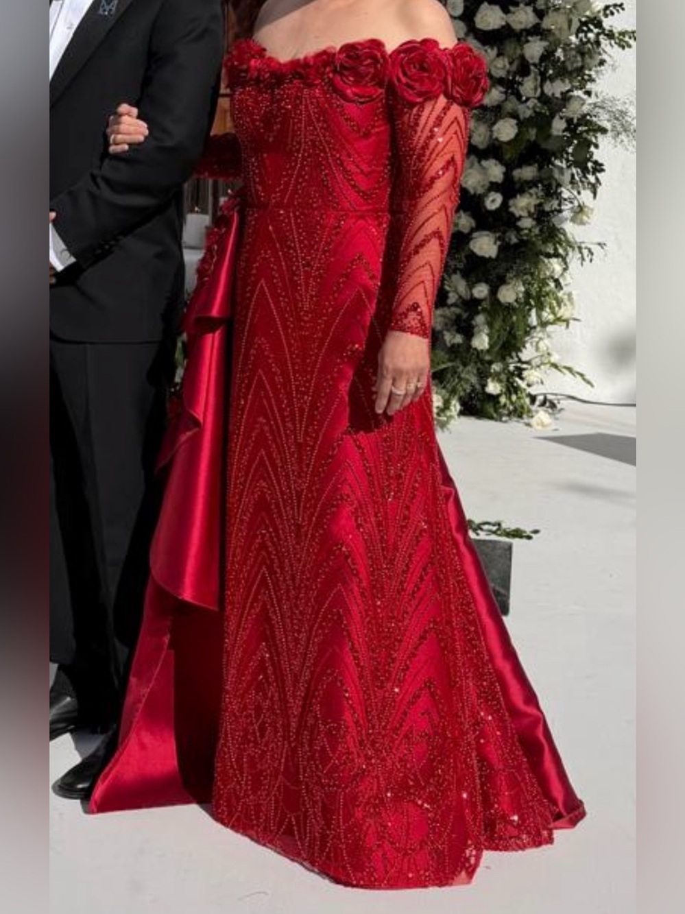 Custom made by mexican designer.Red Beaded Evening Gown - Women's Formal Dress